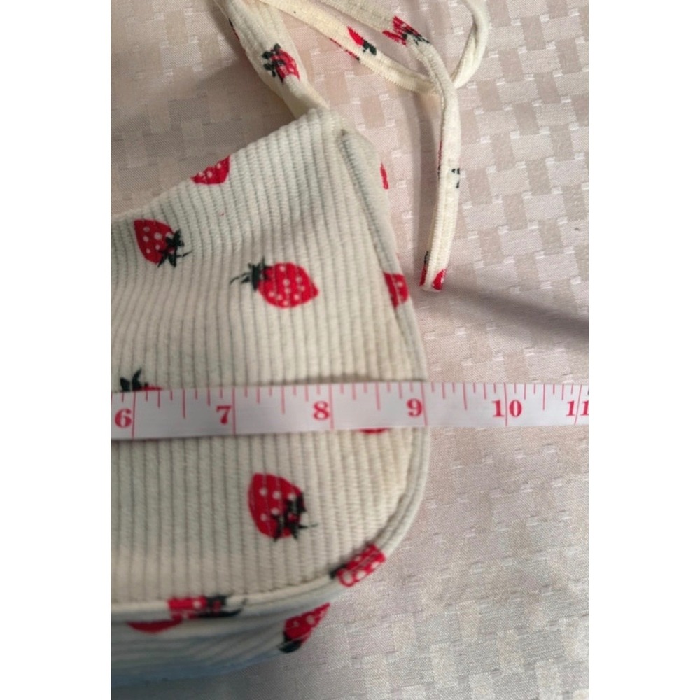 Strawberry Print Corduroy Shoulder Bag Cream Ruched Handle Bag Mini - Picture 5 of 6